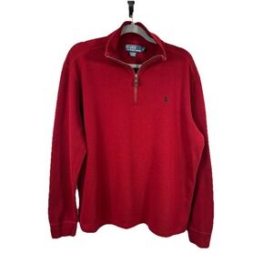 Polo Ralph Lauren Quarter Zip Sweater Red Mens L Cotton Old Money Preppy Gorpcor